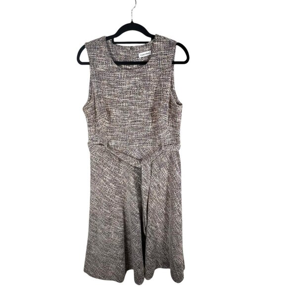 Calvin Klein Sleeveless Tweed Dress Womens Sz 14 Sparkly Belted Office Workwear - Picture 1 of 11